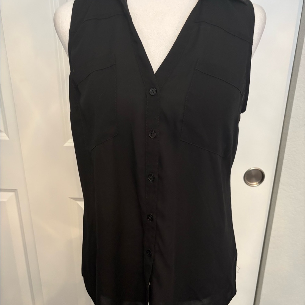 Express Black Sleeveless Buttoned Blouse